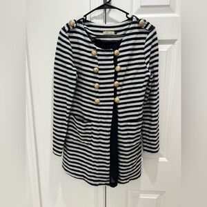 Striped Navy & White Gold-Button Cardigan - Women